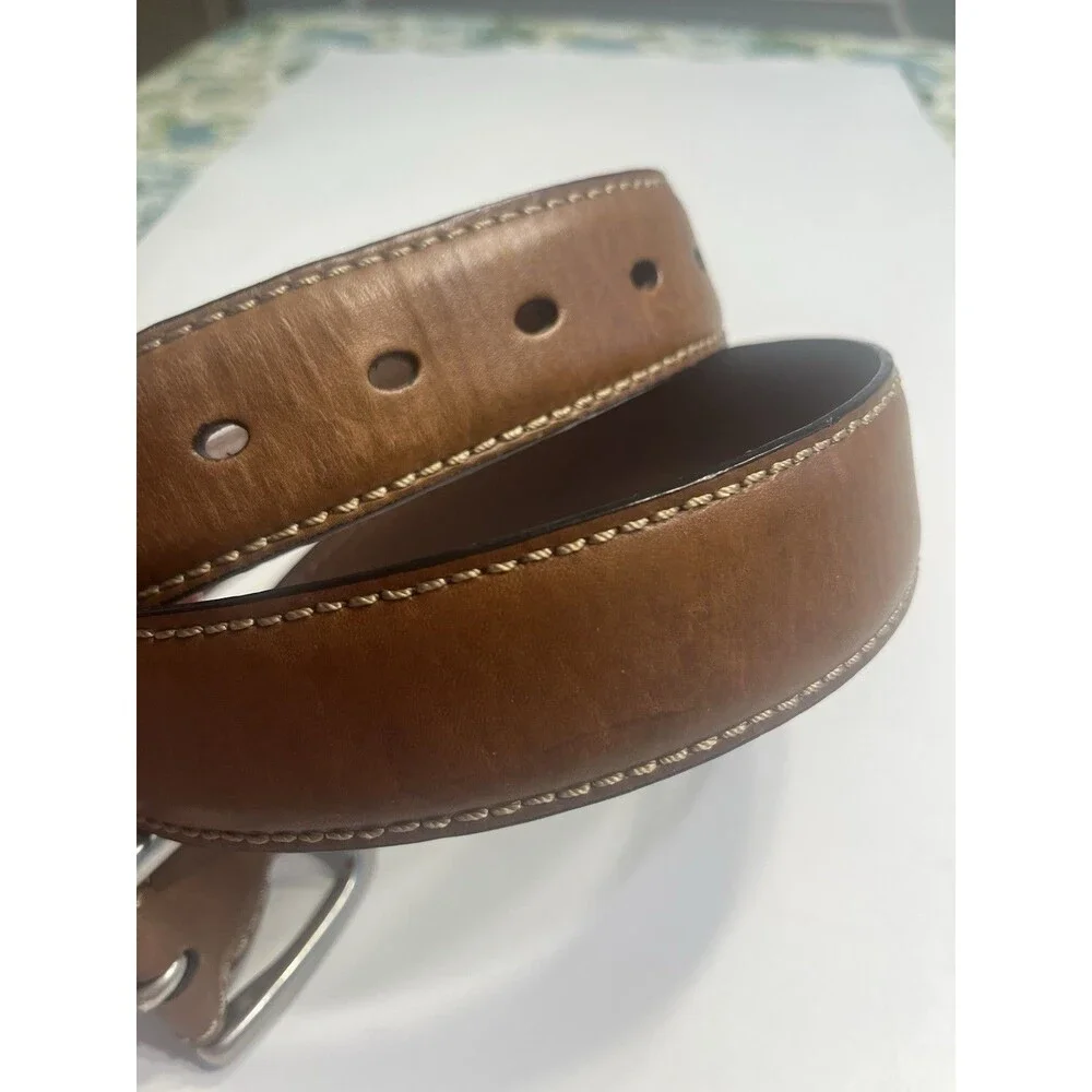 Fossil Dress Belt Brown Sz 34 Genuine Leather Stitching